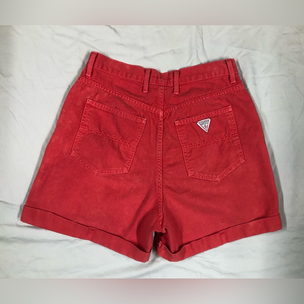 Vintage GUESS Georges Marciano Red Hi Rise Cuffed Denim Shorts